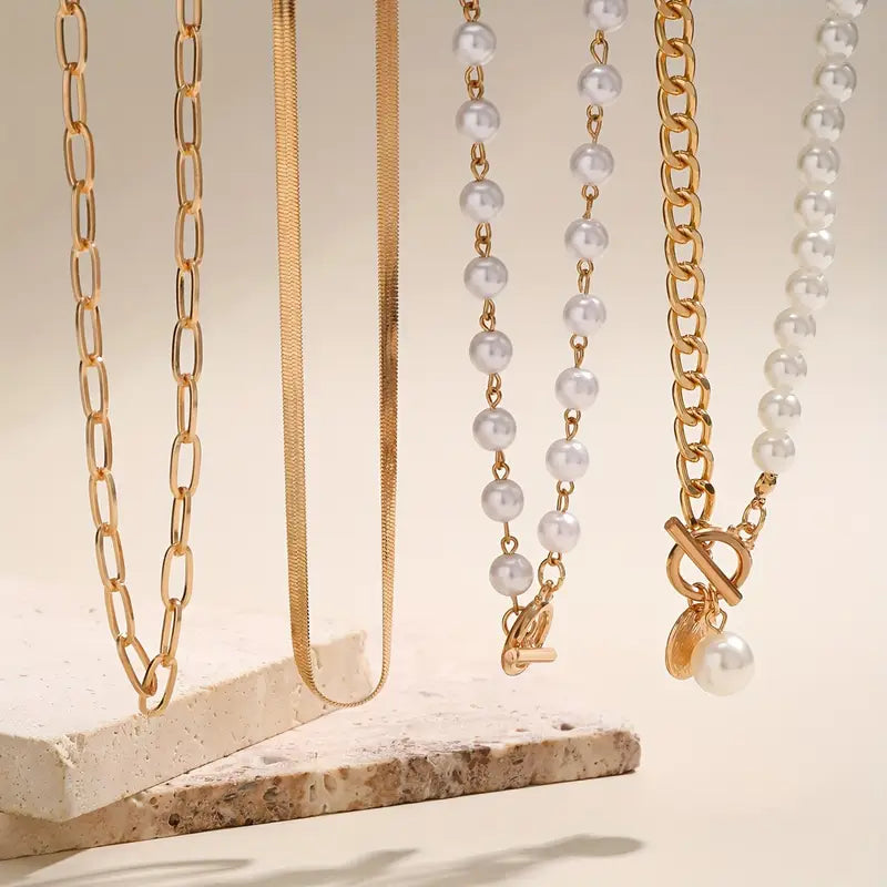 Serpentine | Pearl & Gold Necklace Set