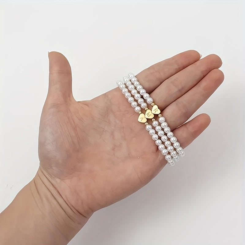 Ursa | Personalised Pearl Bead Bracelet with Heart Initial Charm