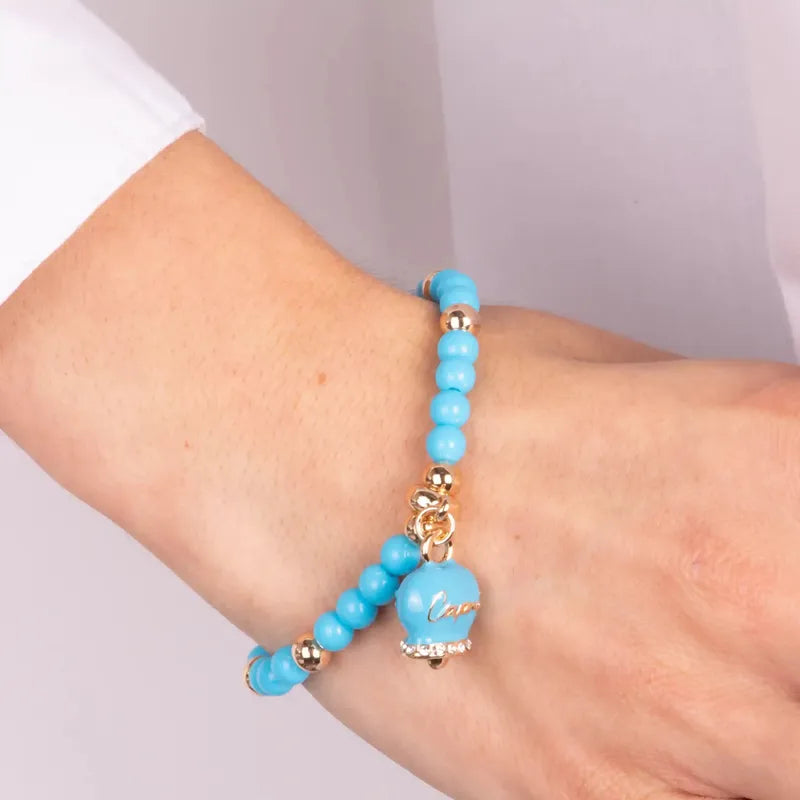 Metal Bracelet with Turquoise Enamel Bell and Beads