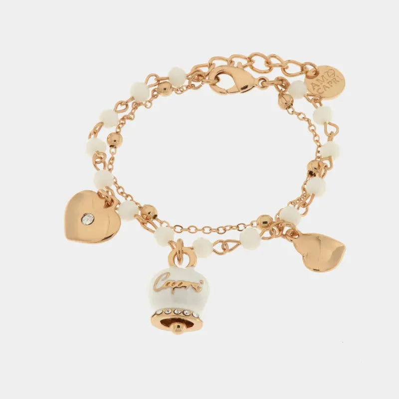Multifilo Metal Bracelet with White Stones and Capri Bell