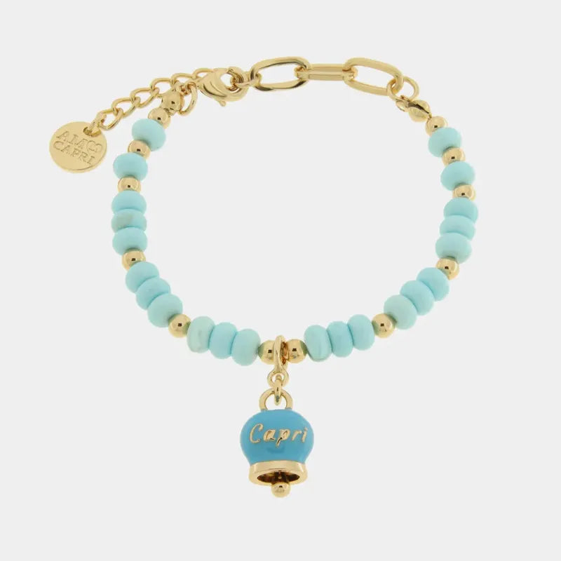 Metal Bracelet with Beads and Bell Capri Turquoise
