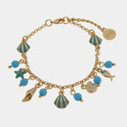 Metal Bracelet with Dangling Marine Symbols and Blue Stones