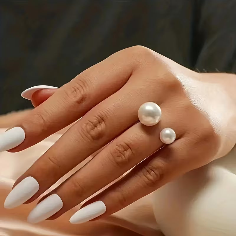 Elegant Adjustable Double Pearl Ring