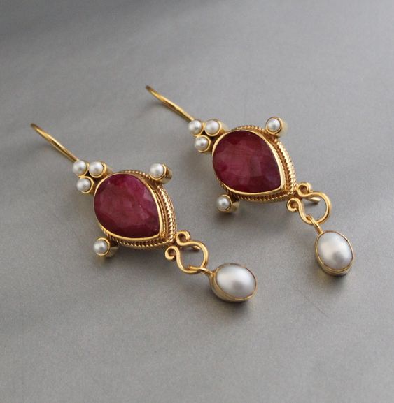 Iolanthe | Vintage Ruby Pearl Earrings