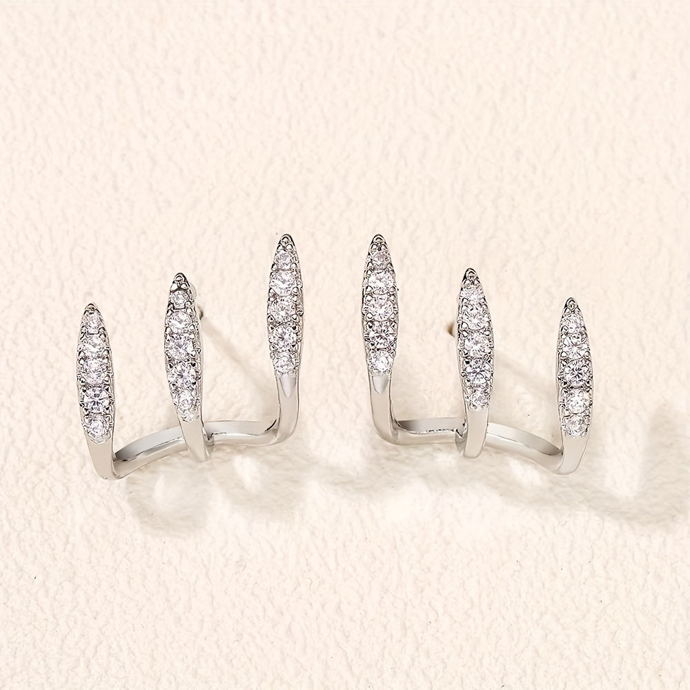 Elegant Rhinestone Three-Prong Earrings