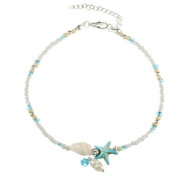 Star and Shell Anklet with Natural Stones