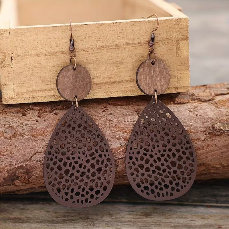 Vintage Leather Earrings with Cut-Out