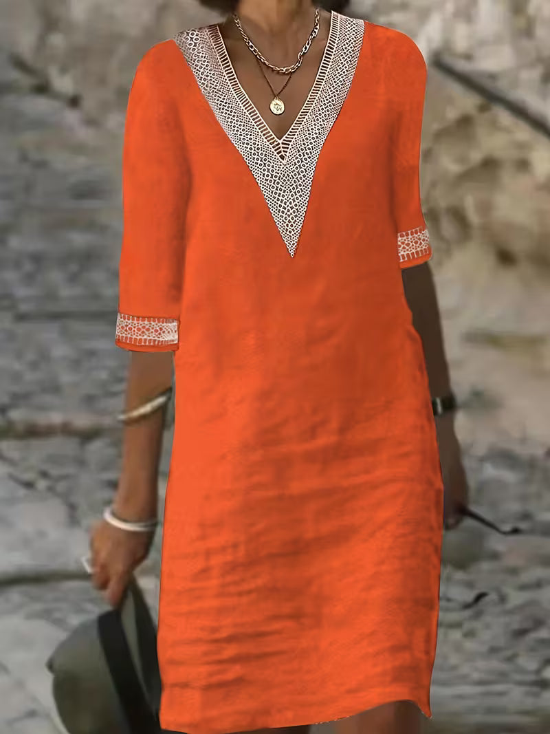 Imelda | Stylish V-Neck Mid Sleeve Dress