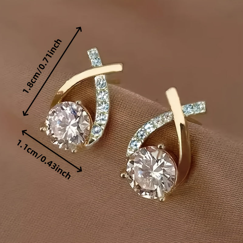 Solene | Gold Cross Zirconia Studs