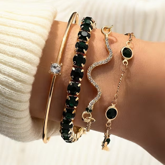 Gold Bracelet Set with Gemstones