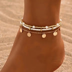 Multi-Layered Ankle Chains Coastal Charm 3-Piece | Gold