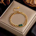 Ninon | Gold Emerald Bar Bracelet