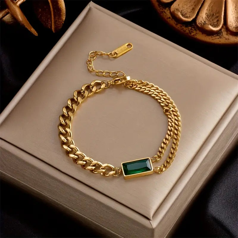 Ninon | Gold Emerald Bar Bracelet