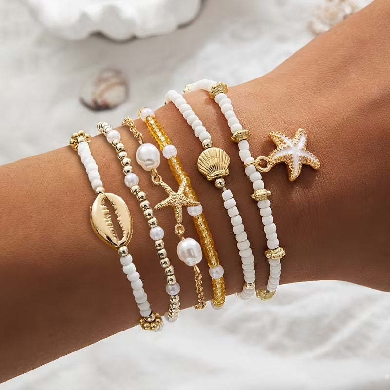Golden 6-Piece Beach Bracelet Set