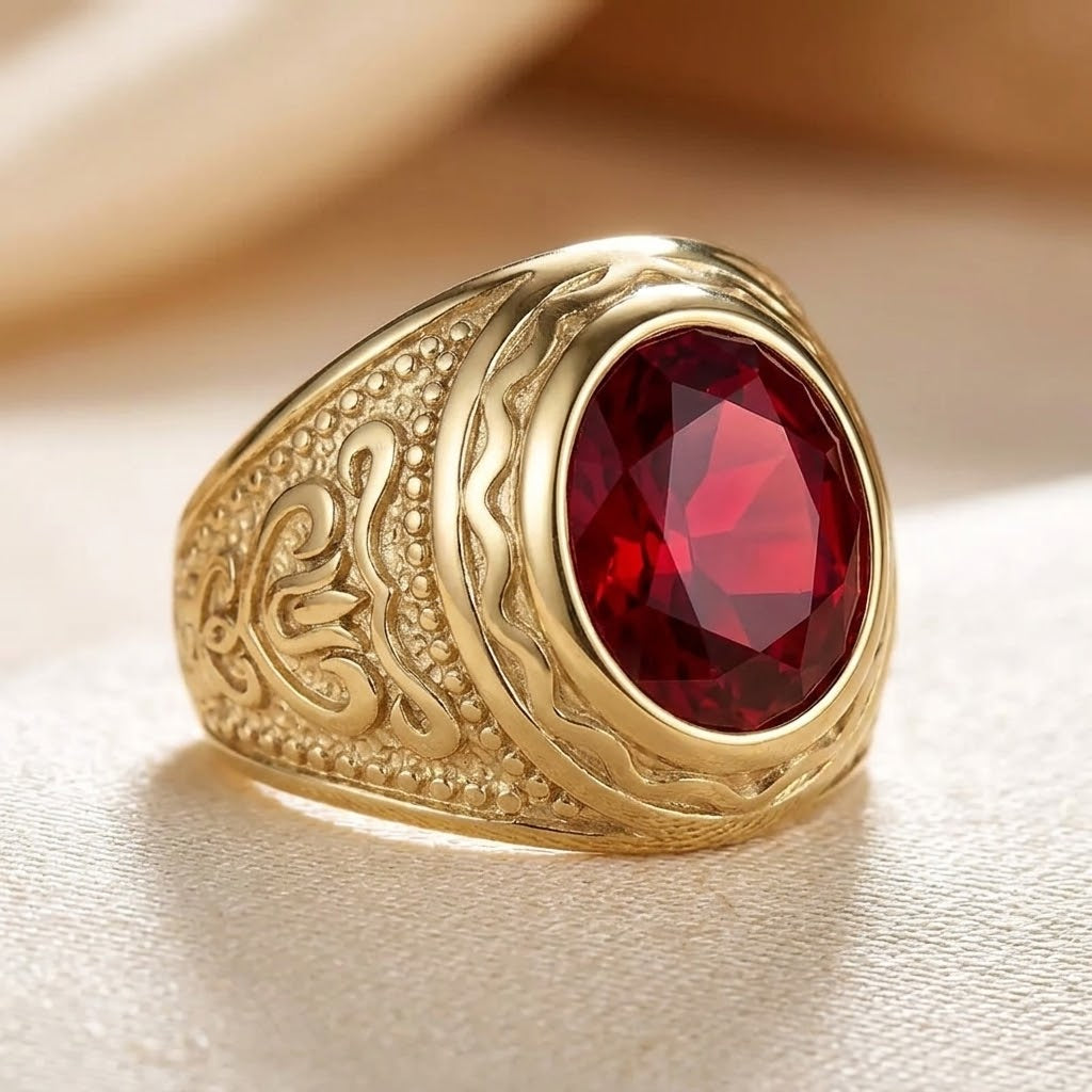 Tabitha | Ruby Engraved Ring