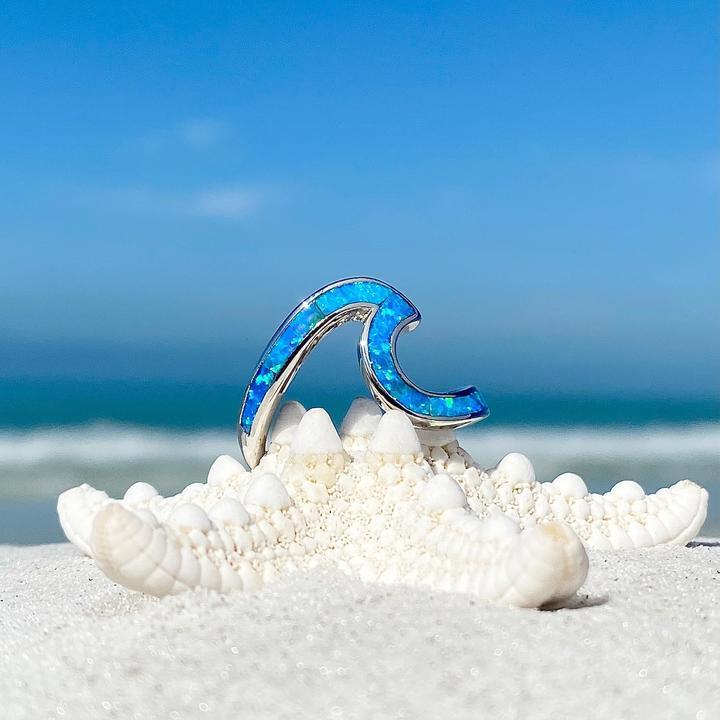 Floating Silver Ring with Blue Opal