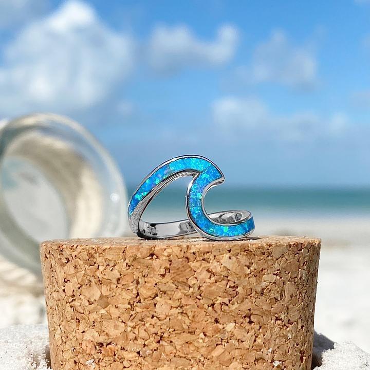 Floating Silver Ring with Blue Opal