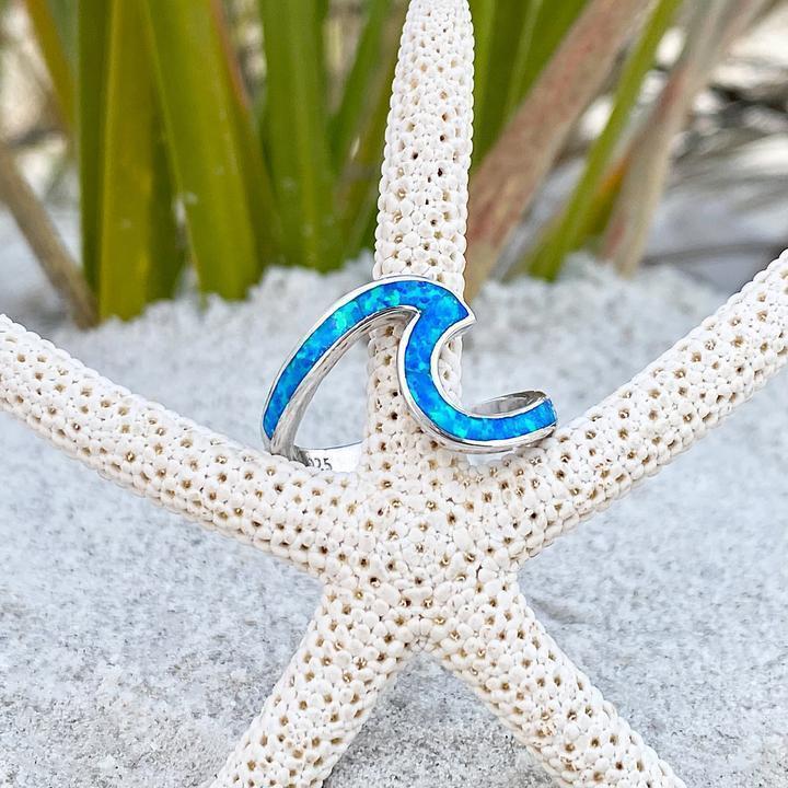 Floating Silver Ring with Blue Opal