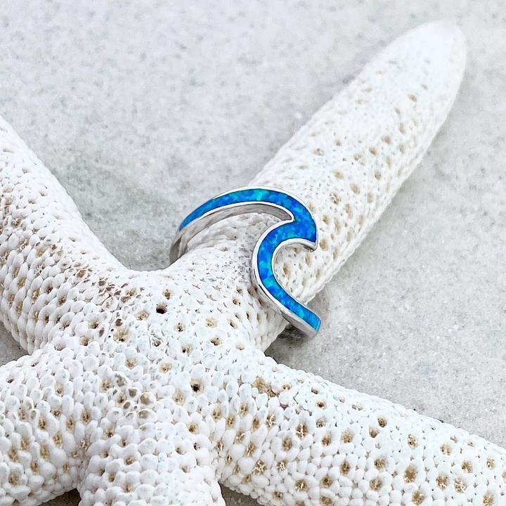 Floating Silver Ring with Blue Opal