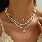 Boho 3-Piece Necklace Set with Shell and Starfish