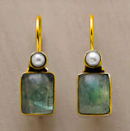 Sage | Green Stone Pearl Earrings