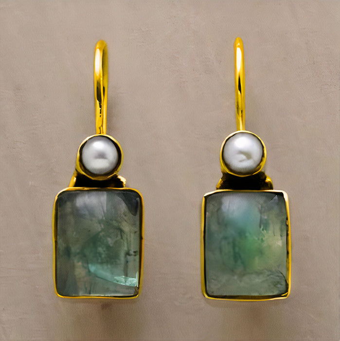 Sage | Green Stone Pearl Earrings
