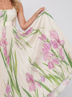 Phyllis | Sleeveless Satin Midi Dress with Square Neckline and Elegant Pleats
