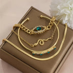 Noa | Gold Emerald Charm Bracelet Set