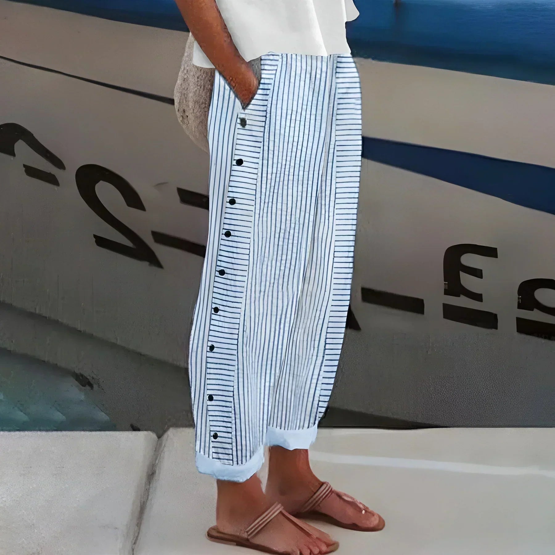 Sabrina | Lightweight Stripe Buttoned Trousers