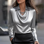 Merlinda | Elegant Draped Neckline Satin Blouse