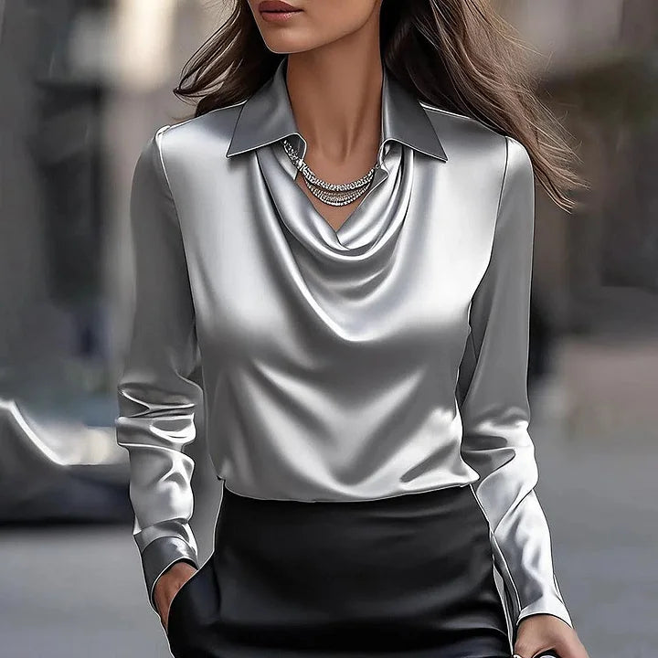 Merlinda | Elegant Draped Neckline Satin Blouse