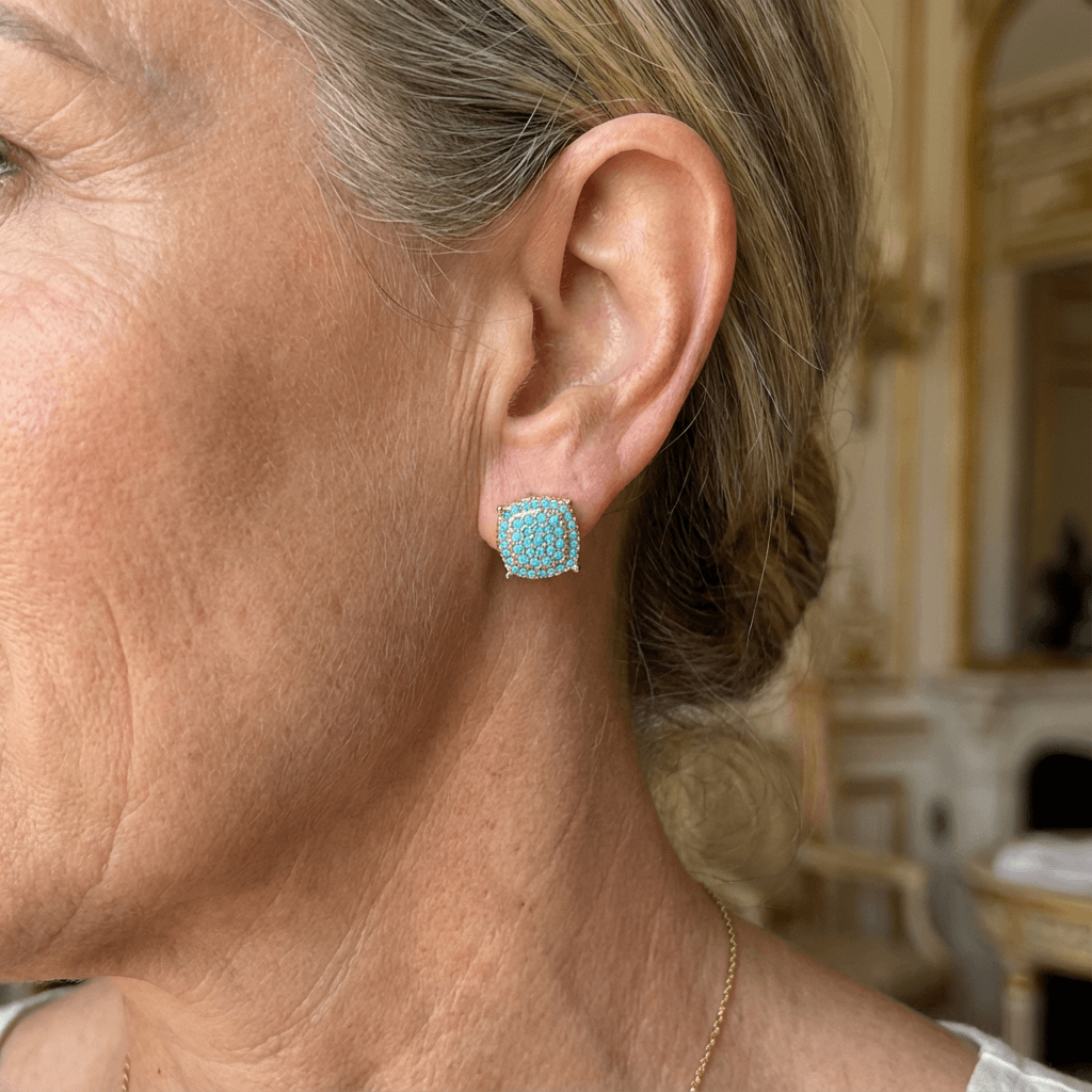 Dahlia | Elegant Square Synthetic Turquoise Earrings