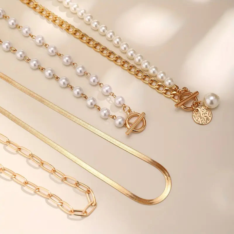 Snake Chain Necklace with Vintage Bead Set | Gold