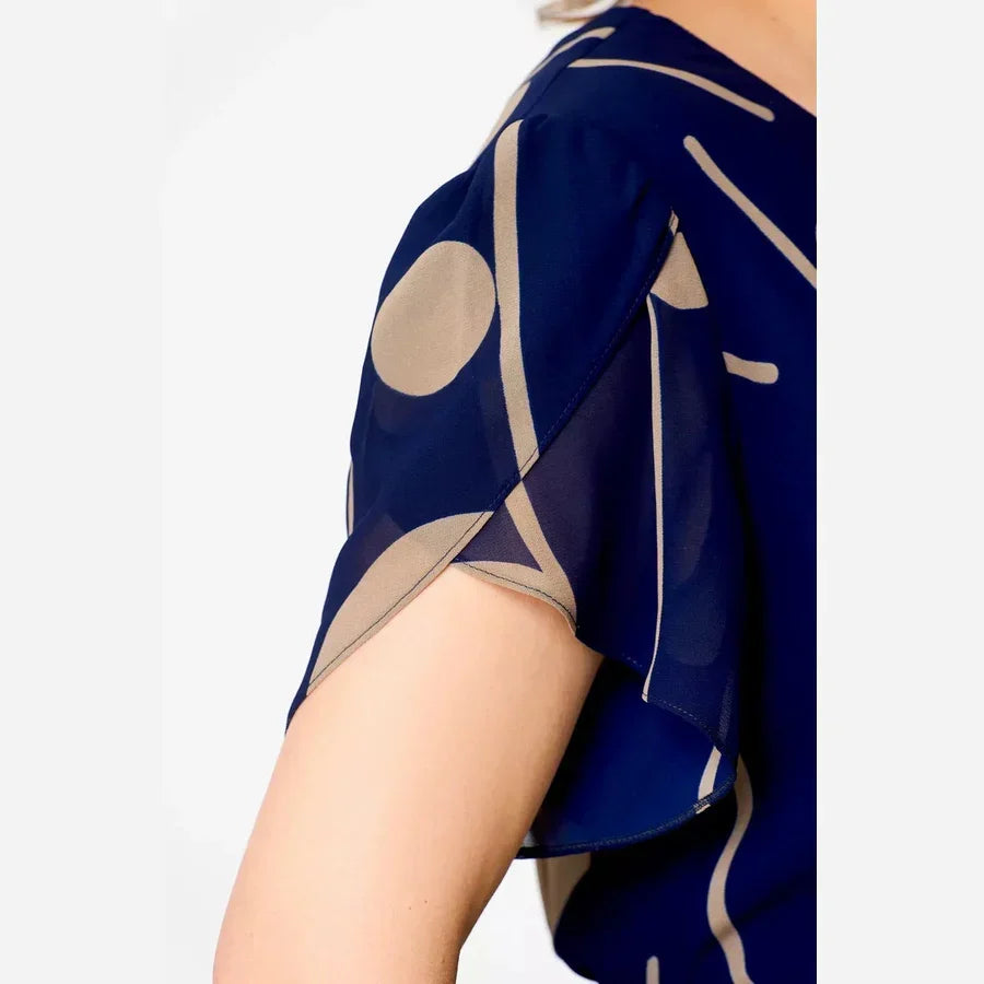 Brynn | Navy Polka Dot Print Chiffon Midi Dress