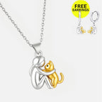 Cat Hug Pendant Necklace with Earrings Gift