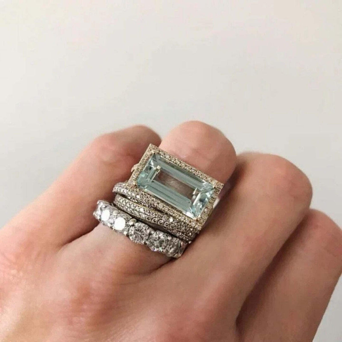 Elin | Vintage Silver Turquoise Glass Ring Set