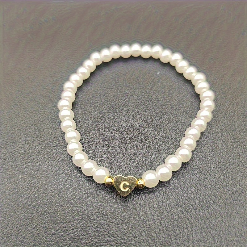 Ursa | Personalised Pearl Bead Bracelet with Heart Initial Charm