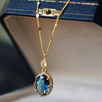 Ines | Gold Sapphire Oval Drop Necklace