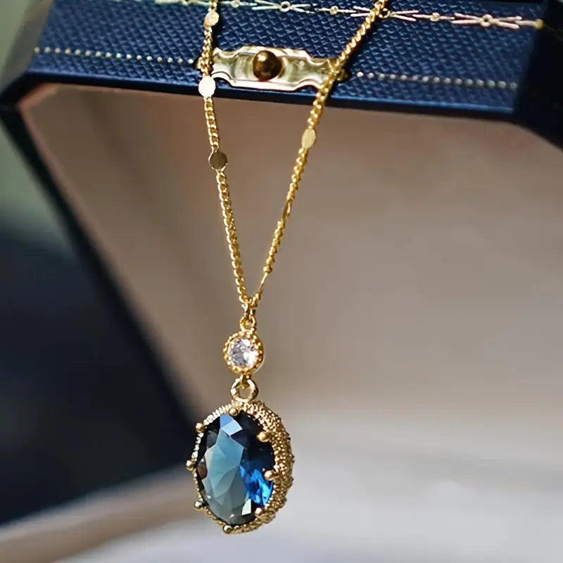 Ines | Gold Sapphire Oval Drop Necklace