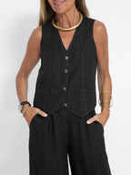 Holly | Sleeveless V-Neck & Wide-Leg Trouser Set