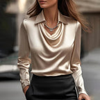 Merlinda | Elegant Draped Neckline Satin Blouse