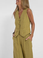 Holly | Sleeveless V-Neck & Wide-Leg Trouser Set