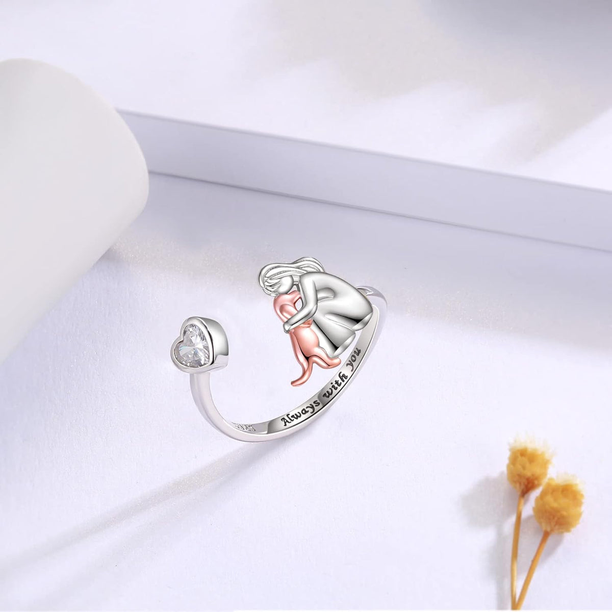Adjustable Dog Ring in 925 Sterling Silver with Zirconia