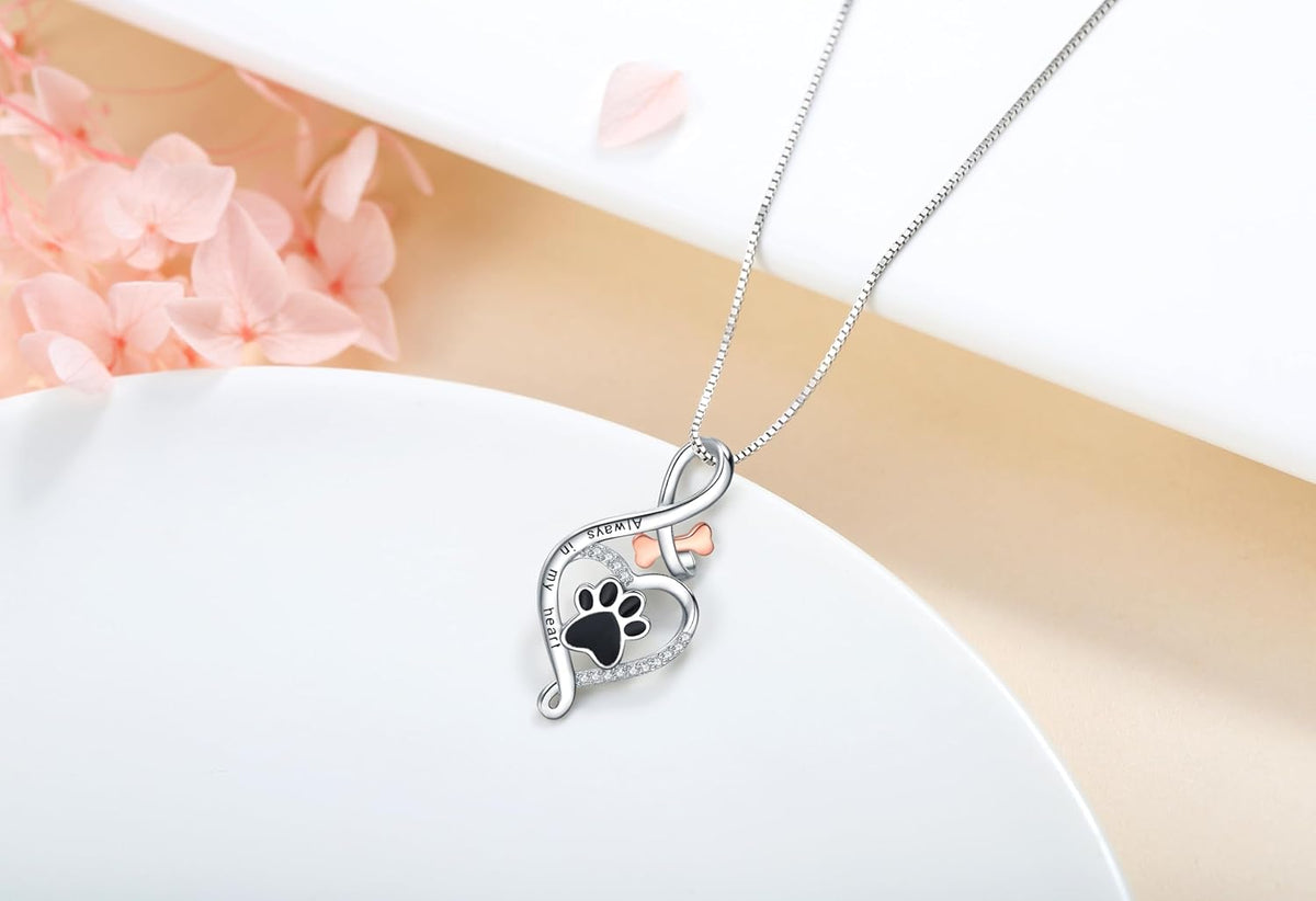Lucky Paw Necklace with Heart, Bone, and Infinity