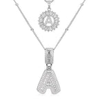 Paved Letter Initial Necklace Set | White Gold
