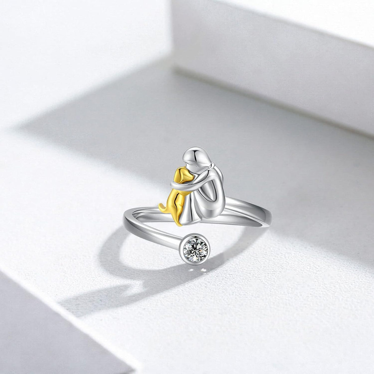 Dog Ring in 925 Sterling Silver with Zirconia