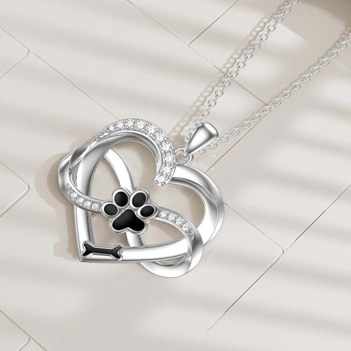 Infinity Heart and Paws Necklace in 925 Sterling Silver with Zirconia