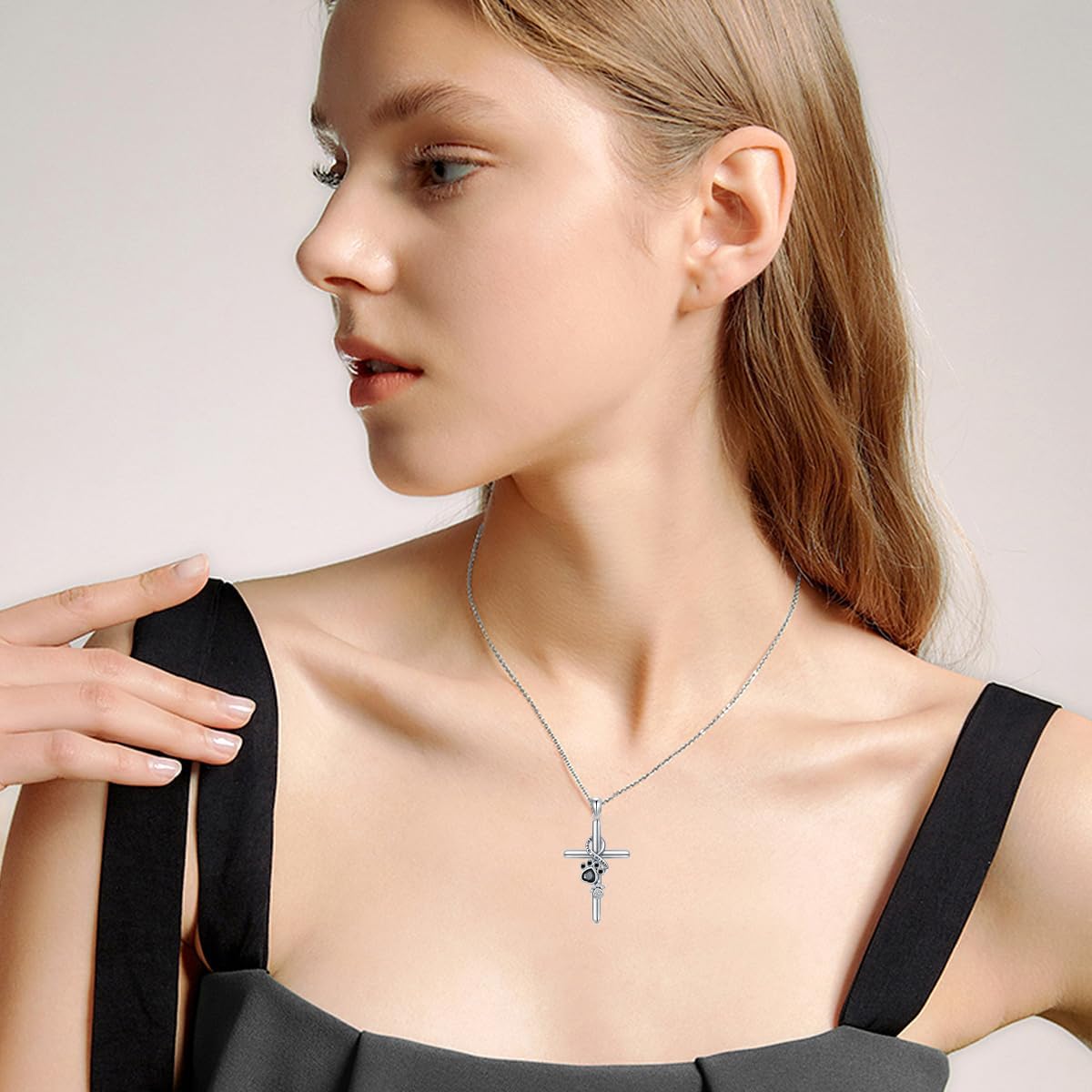 Paw and Cross Necklace in 925 Sterling Silver