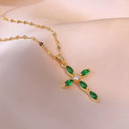 Gemma | Gold Emerald Marquise Cross Necklace