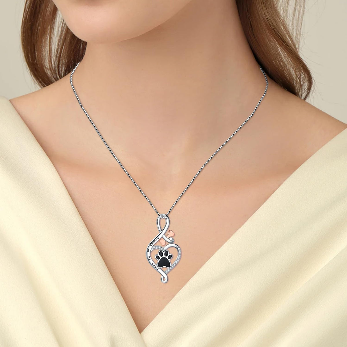 Lucky Paw Necklace with Heart, Bone, and Infinity